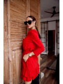 Smooth dress with ruffles and a belt, red FK614 - Online store - Boutique